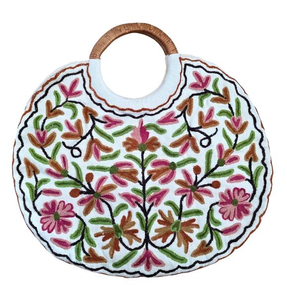 Other Handbags - Floral Embroidered Boho Moon Bag Cotton Canvas One Size